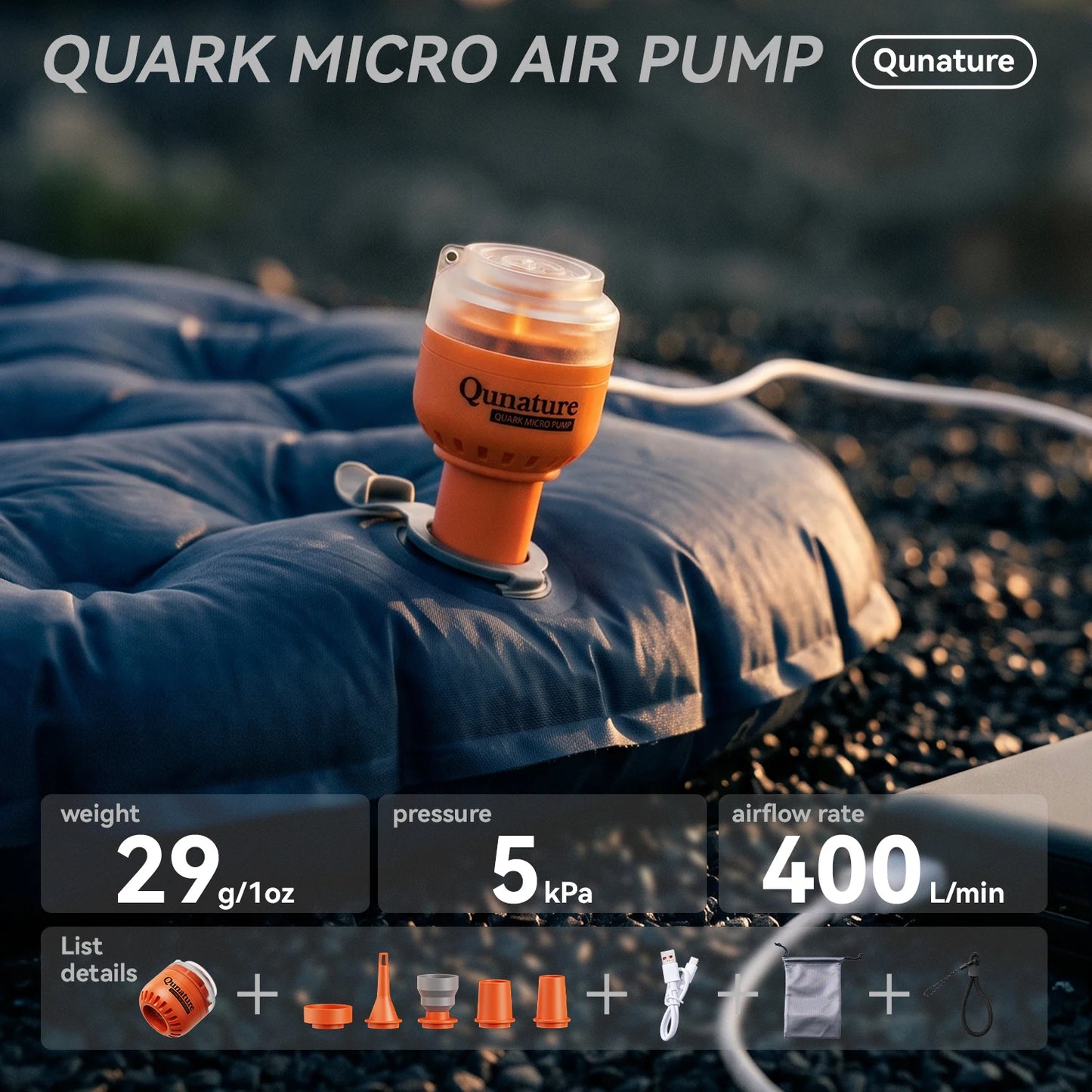Qunature Air Pump Inflatable Lightweight 5kpa Mini Air Pump Camping Self Inflating Mat Tube Pump Strong Air Pressure
