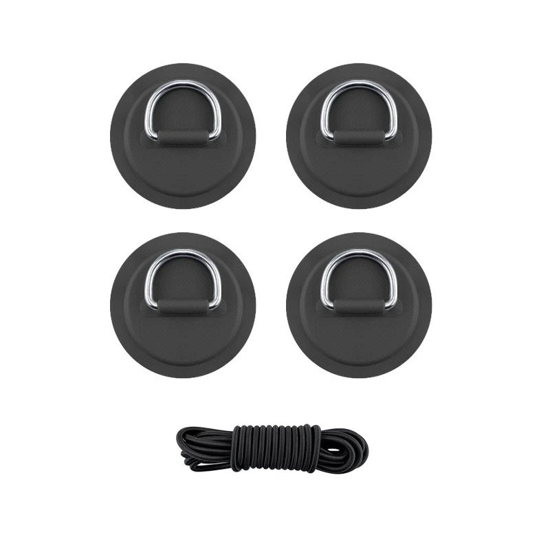 4pcs D Ring Pad PVC Patch Boat Deck Rigging with 2.5m Black Elastic Bungee Rope Inflatable Stand Up Paddle Board SUP Accessories