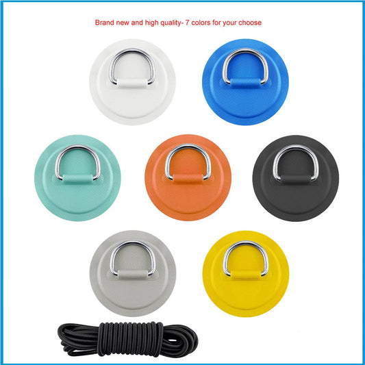 4pcs D Ring Pad PVC Patch Boat Deck Rigging with 2.5m Black Elastic Bungee Rope Inflatable Stand Up Paddle Board SUP Accessories