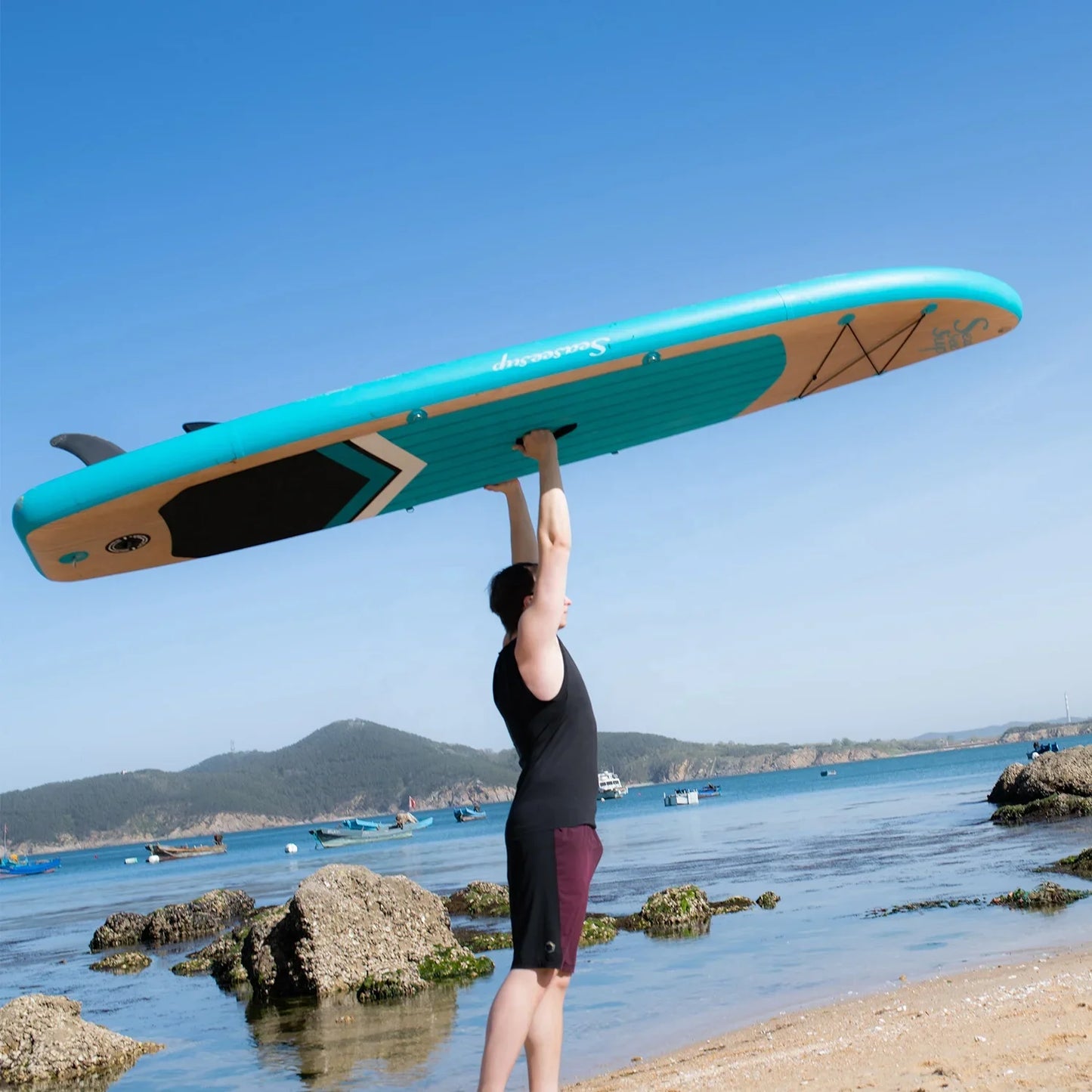 -Wooden color double layer material surfing inflatable sup board
