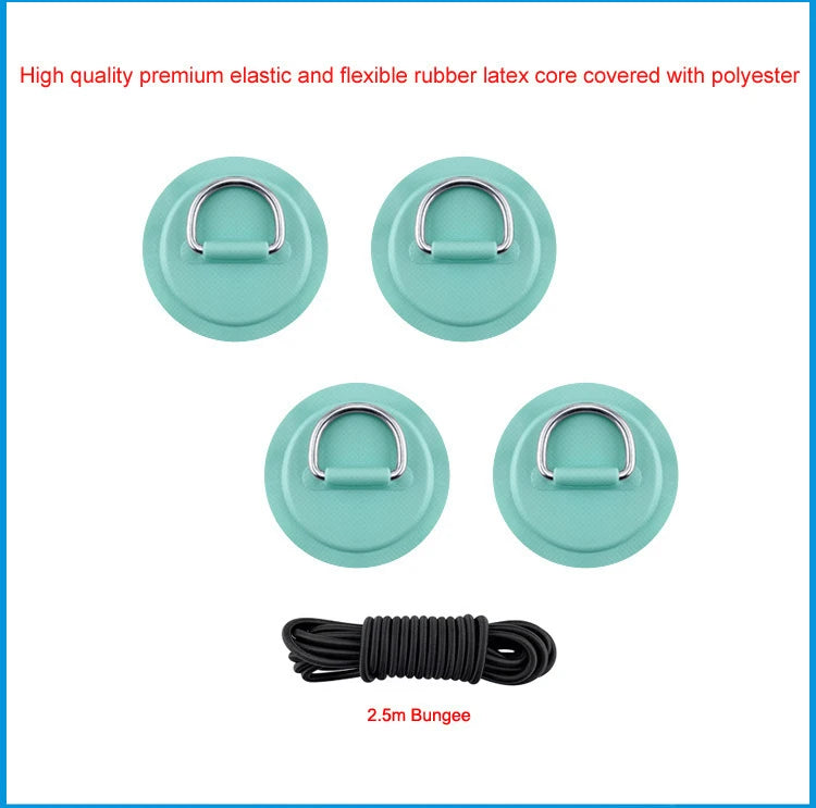 4pcs D Ring Pad PVC Patch Boat Deck Rigging with 2.5m Black Elastic Bungee Rope Inflatable Stand Up Paddle Board SUP Accessories