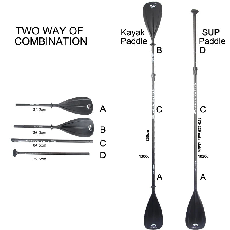 AquaMarina/ SUP paddle surfing aluminum alloy paddle fiberglass double use paddle DUAL TECH kayak oar inflatable boat sup