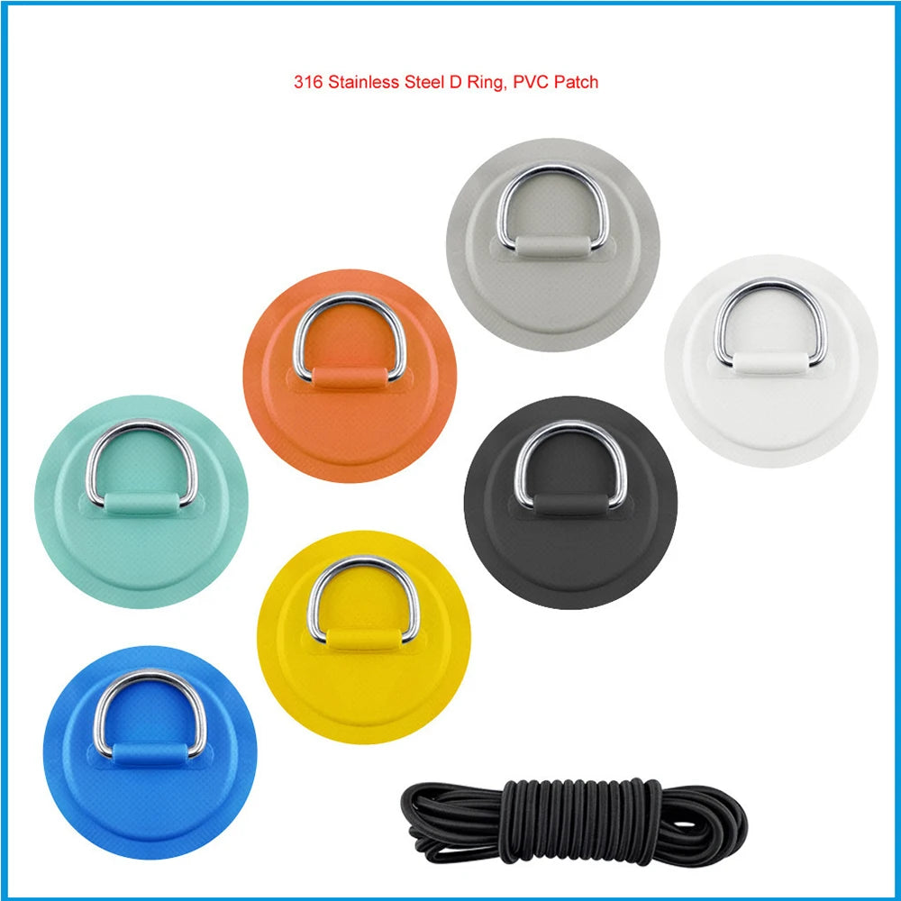 4pcs D Ring Pad PVC Patch Boat Deck Rigging with 2.5m Black Elastic Bungee Rope Inflatable Stand Up Paddle Board SUP Accessories