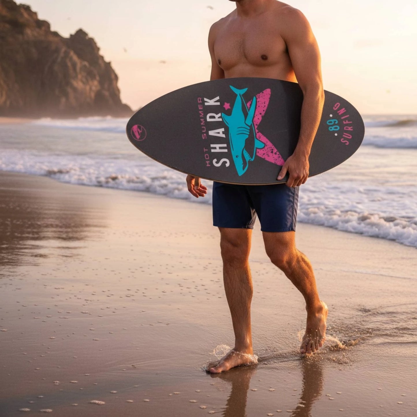 Hard Surfboard Rounded Tail Printed Surfboard Ride Board Stable Ride Water Sport Gear Sturdy