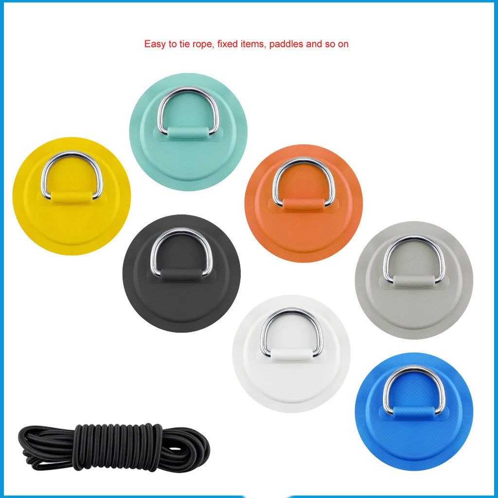 4pcs D Ring Pad PVC Patch Boat Deck Rigging with 2.5m Black Elastic Bungee Rope Inflatable Stand Up Paddle Board SUP Accessories