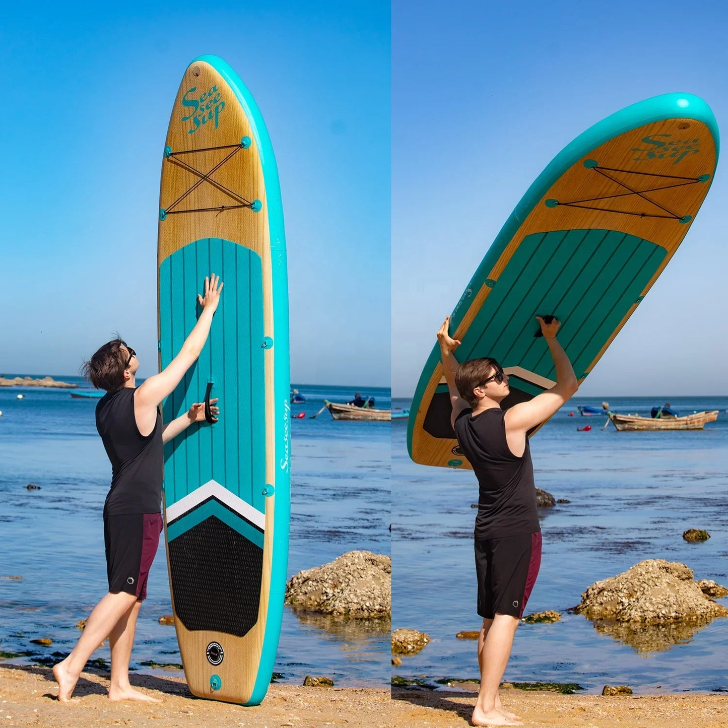 -Wooden color double layer material surfing inflatable sup board