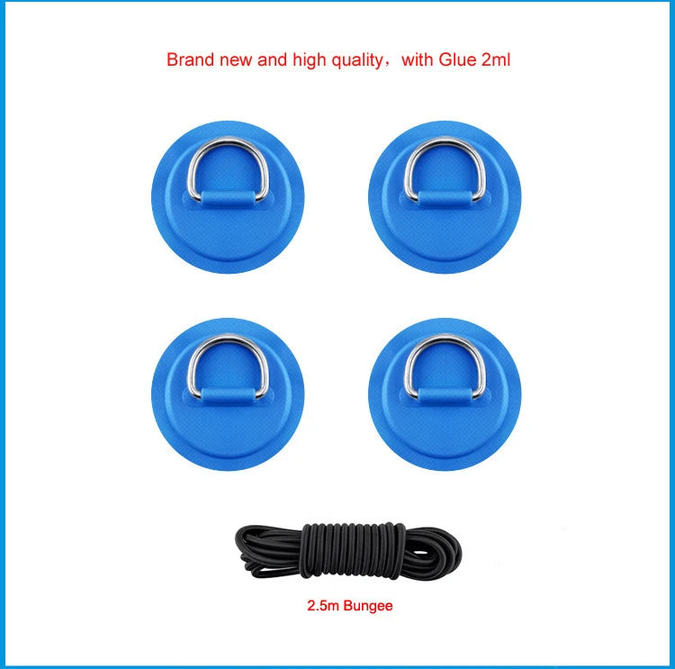 4pcs D Ring Pad PVC Patch Boat Deck Rigging with 2.5m Black Elastic Bungee Rope Inflatable Stand Up Paddle Board SUP Accessories