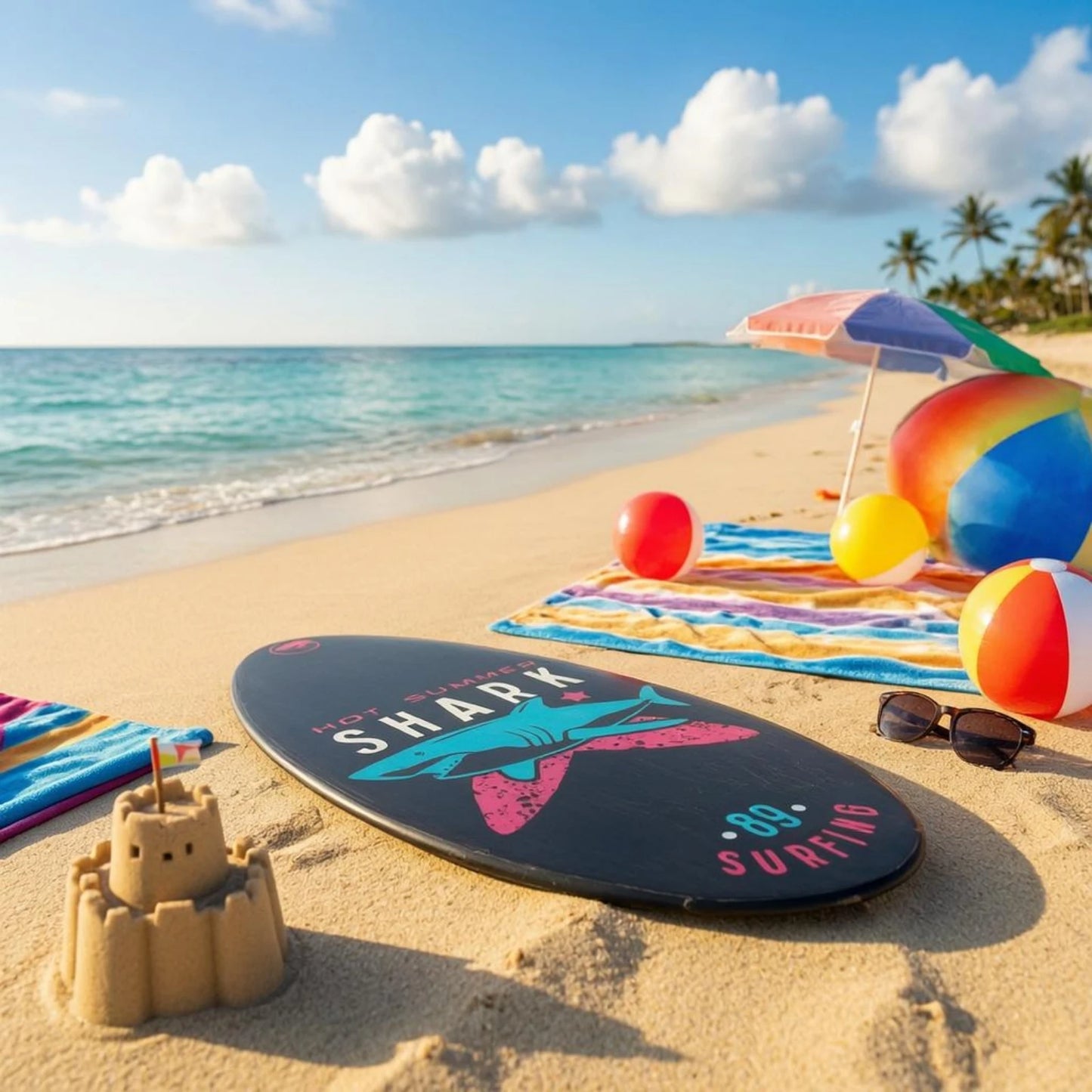 Hard Surfboard Rounded Tail Printed Surfboard Ride Board Stable Ride Water Sport Gear Sturdy