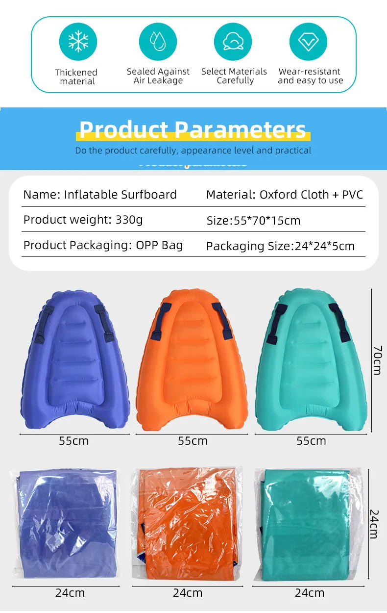 Inflatable Surfboard Portable Bodyboard Adult Light Kick Board Surfing Water Skiing Board Water Learning Swimming Board