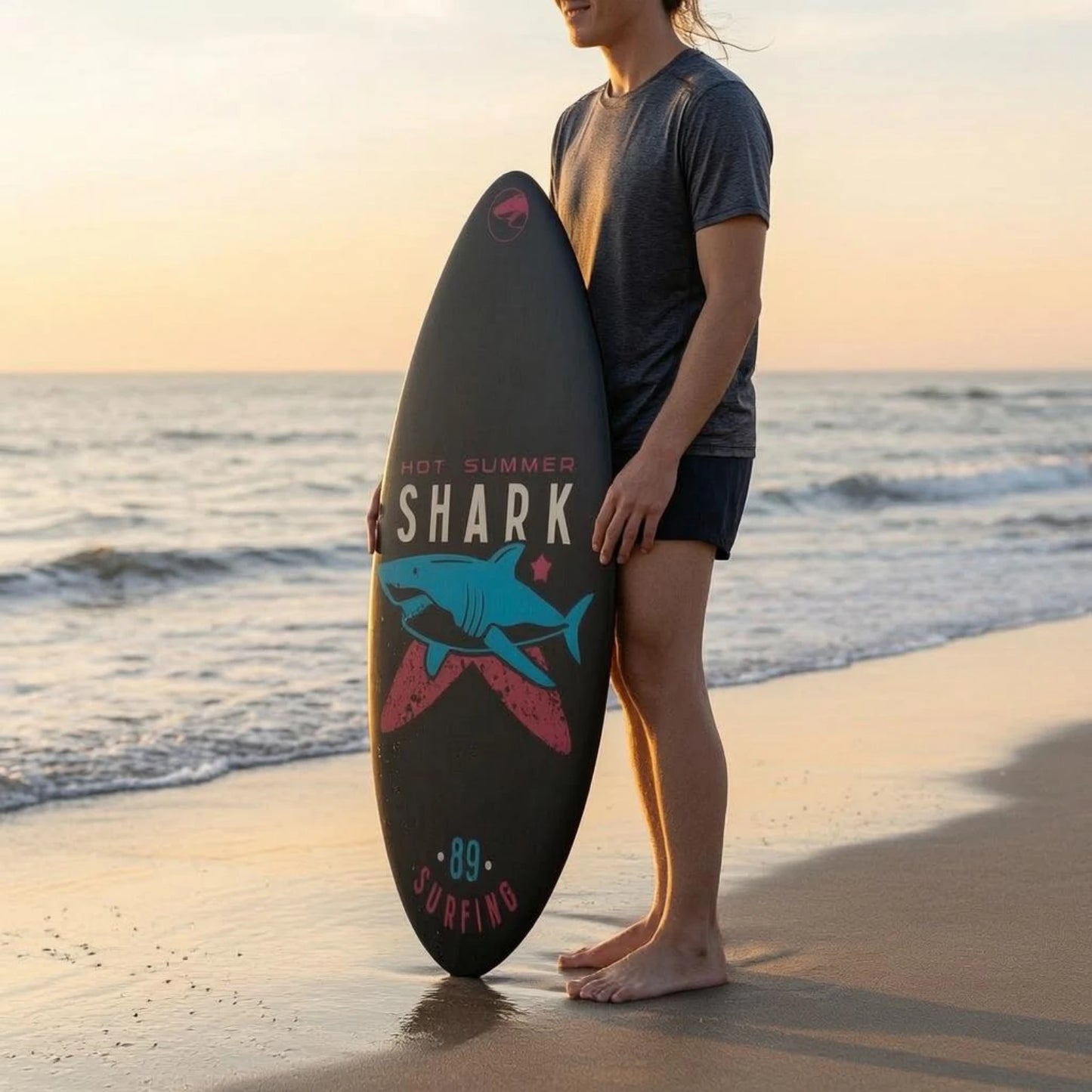 Hard Surfboard Rounded Tail Printed Surfboard Ride Board Stable Ride Water Sport Gear Sturdy