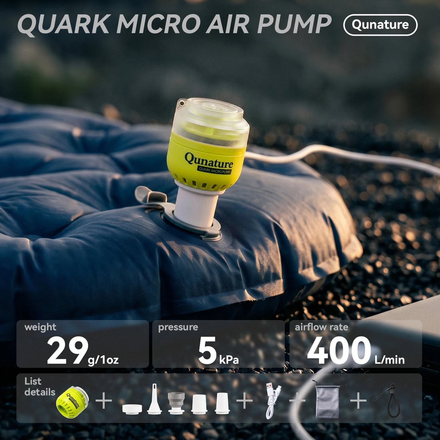 Qunature Air Pump Inflatable Lightweight 5kpa Mini Air Pump Camping Self Inflating Mat Tube Pump Strong Air Pressure