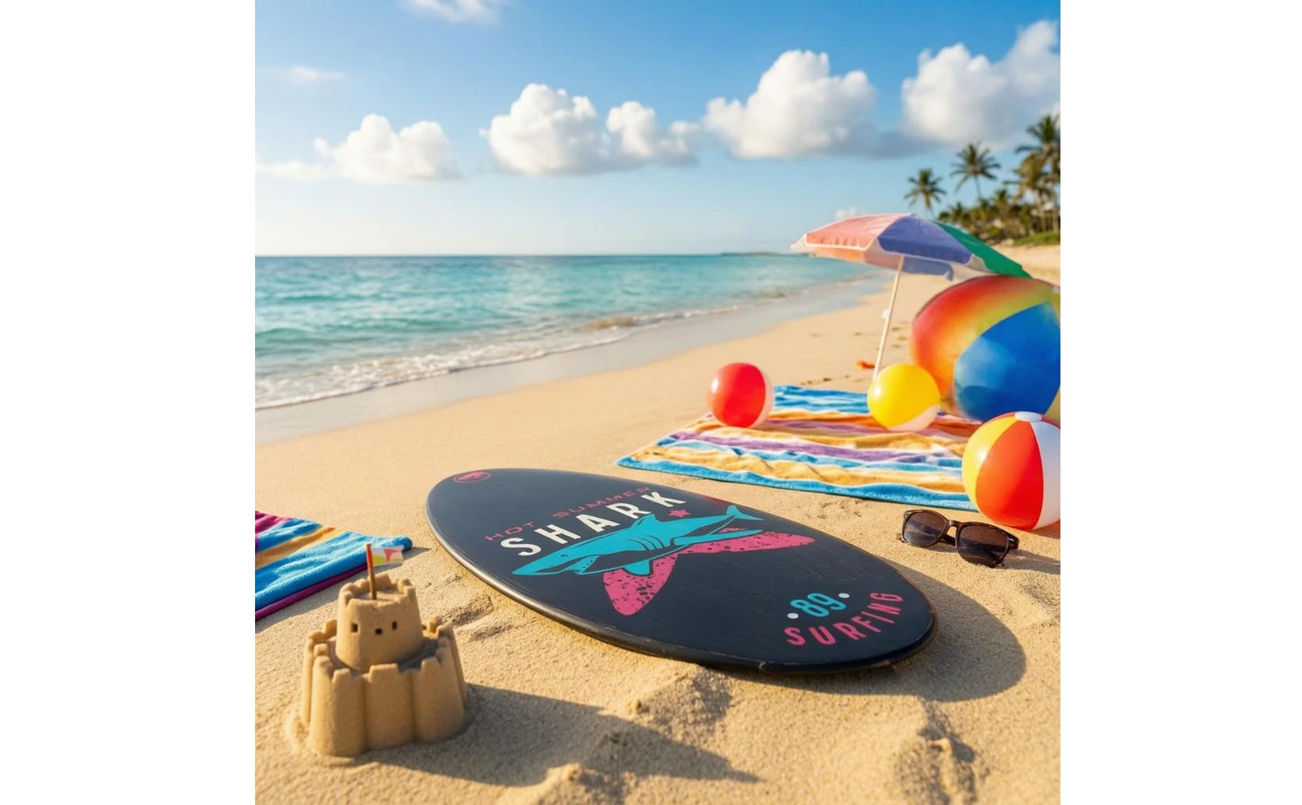 Hard Surfboard Rounded Tail Printed Surfboard Ride Board Stable Ride Water Sport Gear Sturdy