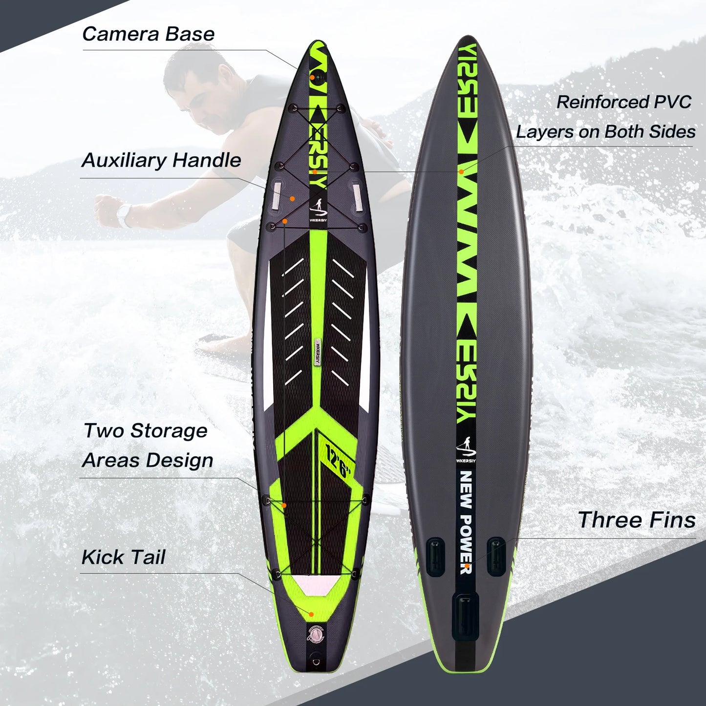 inflatable paddle board 12'6 SUP with accessories for adults paddleboard touring 380cm length stand up paddle board