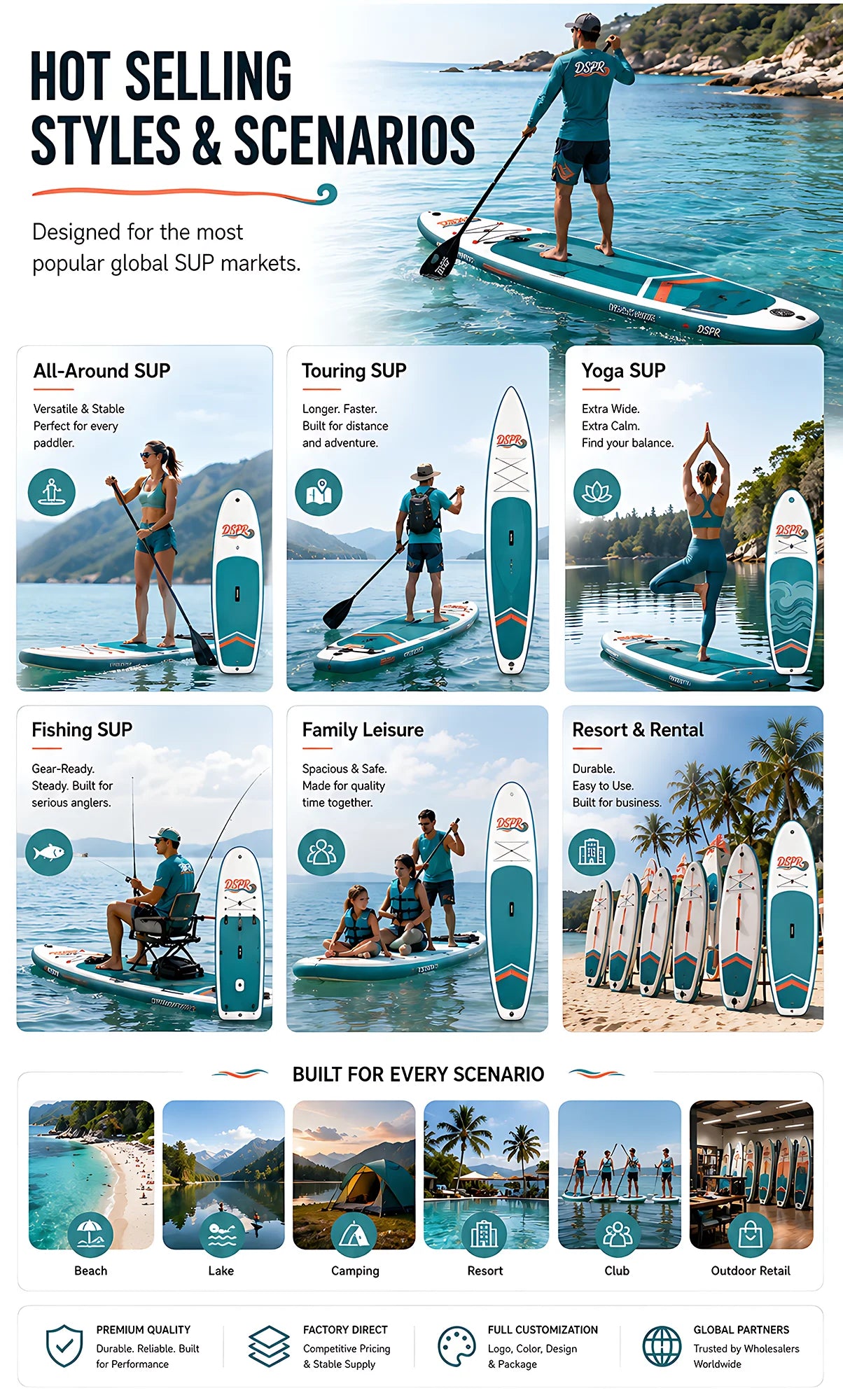 High Performance Inflatable Stand up Paddle Board, for Professional & Amateur, All Water Sports